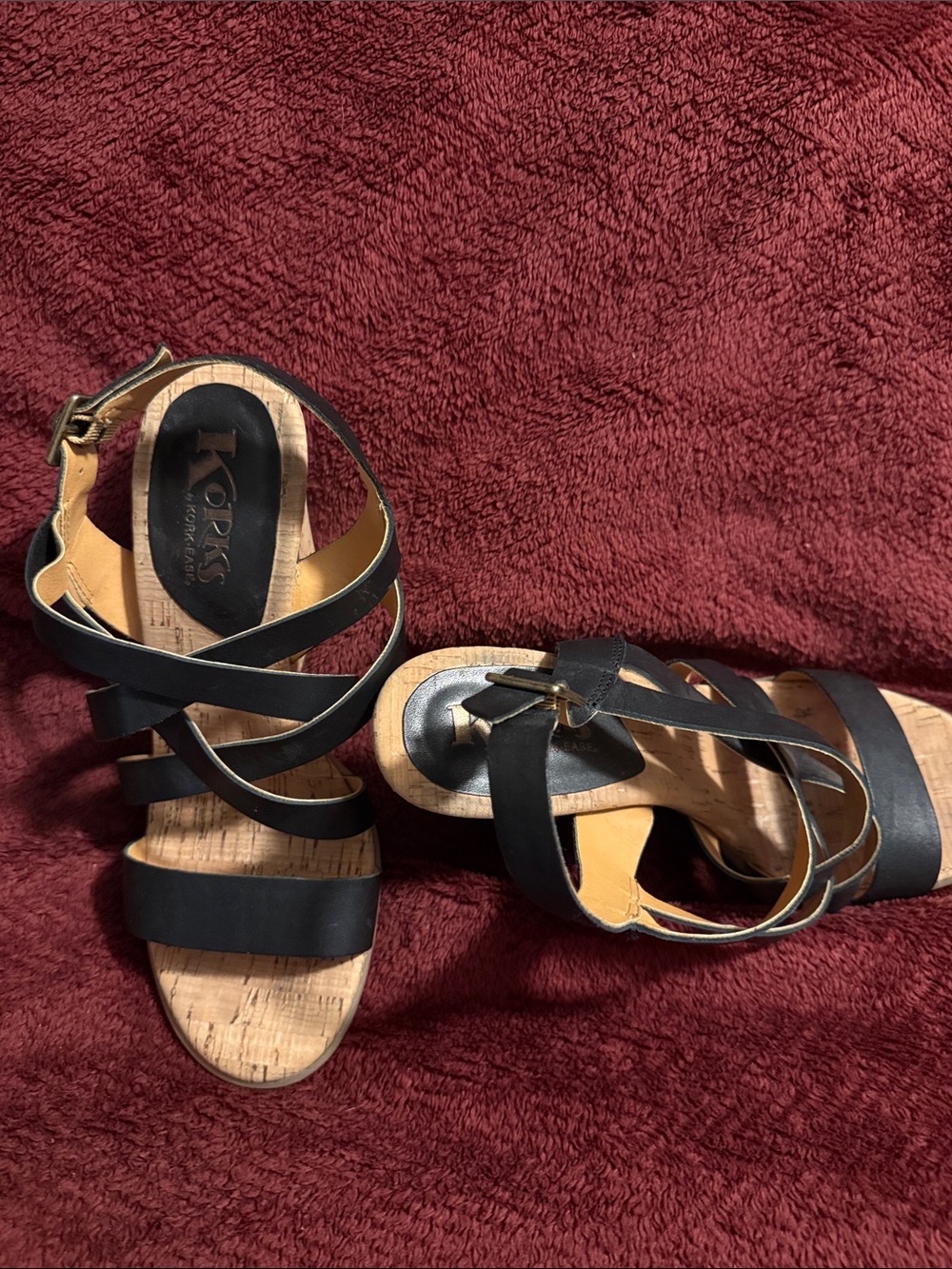 Kork-Ease Black Strappy Cork Wedge Sandals